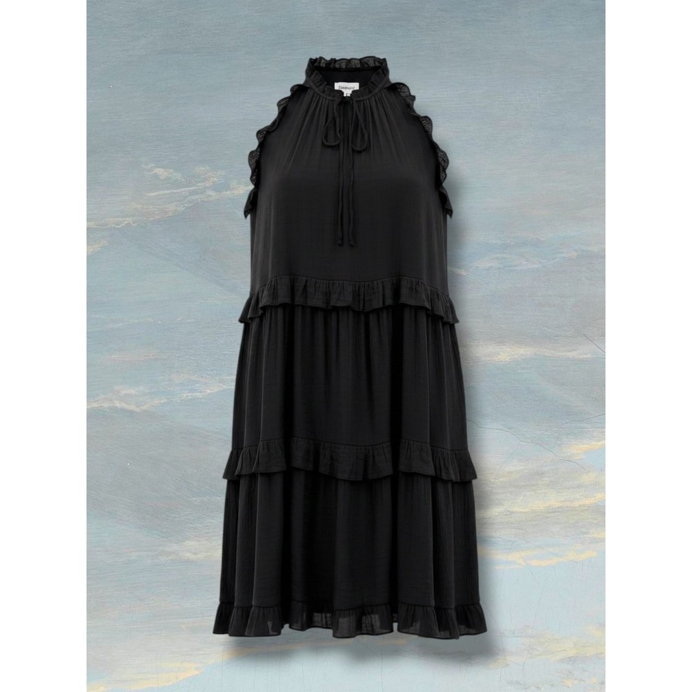 &merci Ruffle Halter Tiered Crepe Mini Dress Black M